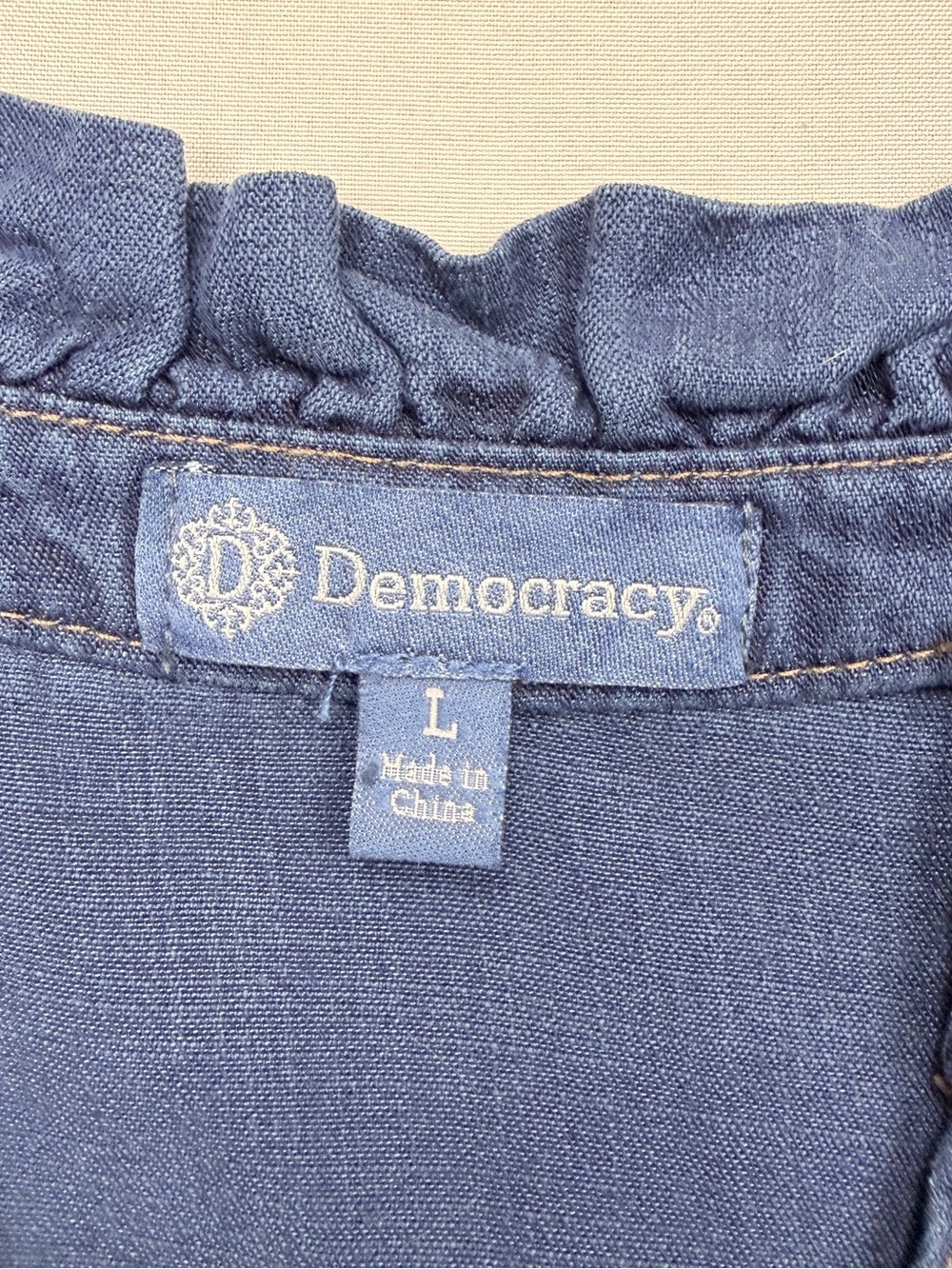 Democracy Navy Ruffle-Trim Button Front Blouse - Picture 6 of 10